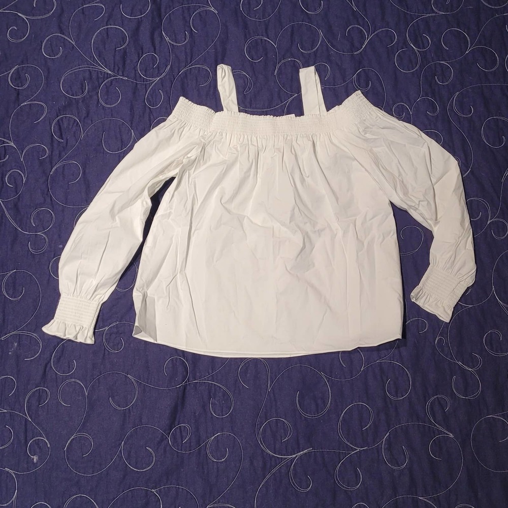 NWT LOFT White dressy strappy long sleeve off the shoulder blouse Petite PL